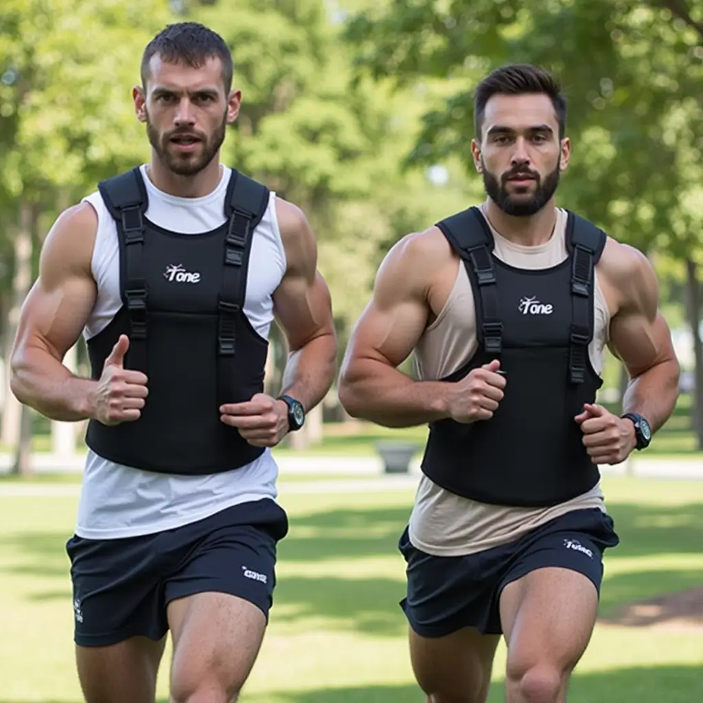 man wearing Tone Fitness Weighted Vest during outdoor workout