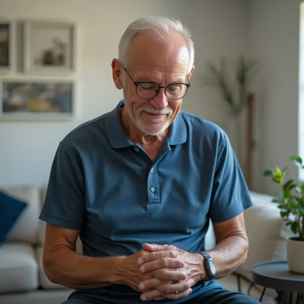 Senior man checking smartwatch for fitness and health data