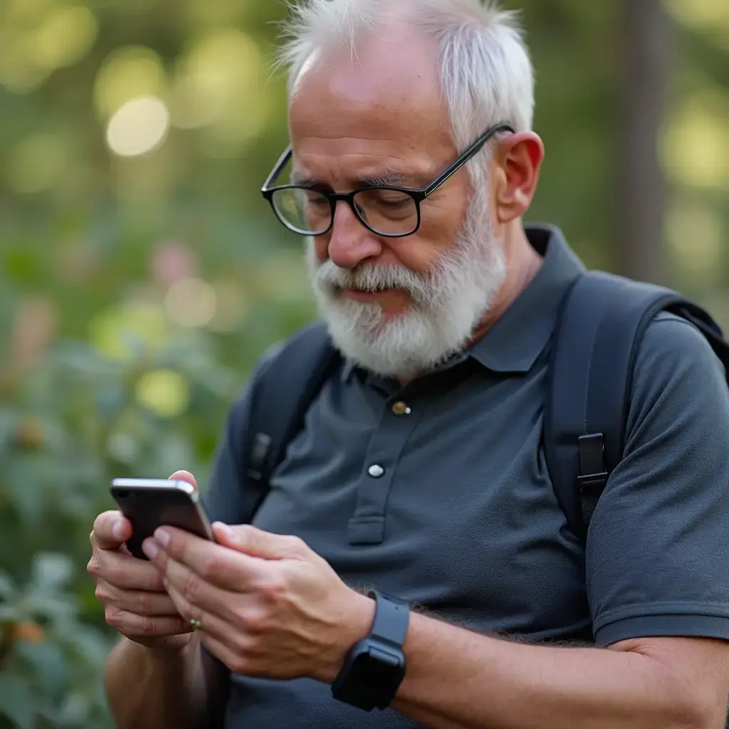 Senior man checking smartwatch for fitness and health data